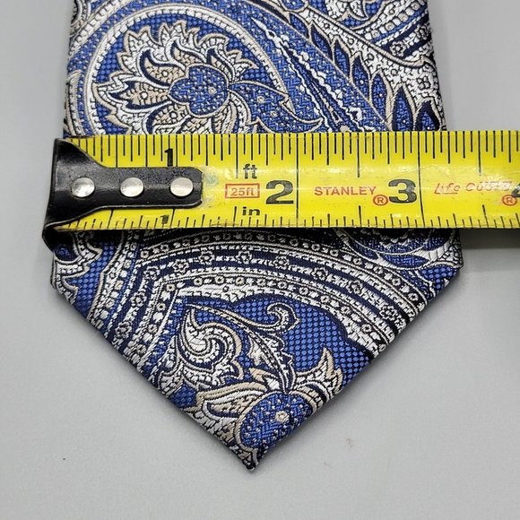 Tasso Elba Men's 100% Silk Tie Paisley Navy & Silver Textured ~  60 X 3 #E - Picture 6 of 6